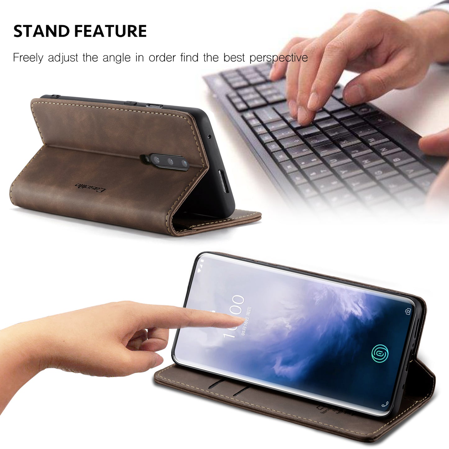 CASEME 013 Series for OnePlus 7 Pro Auto-absorbed Wallet Stand PU Leather Phone Cover