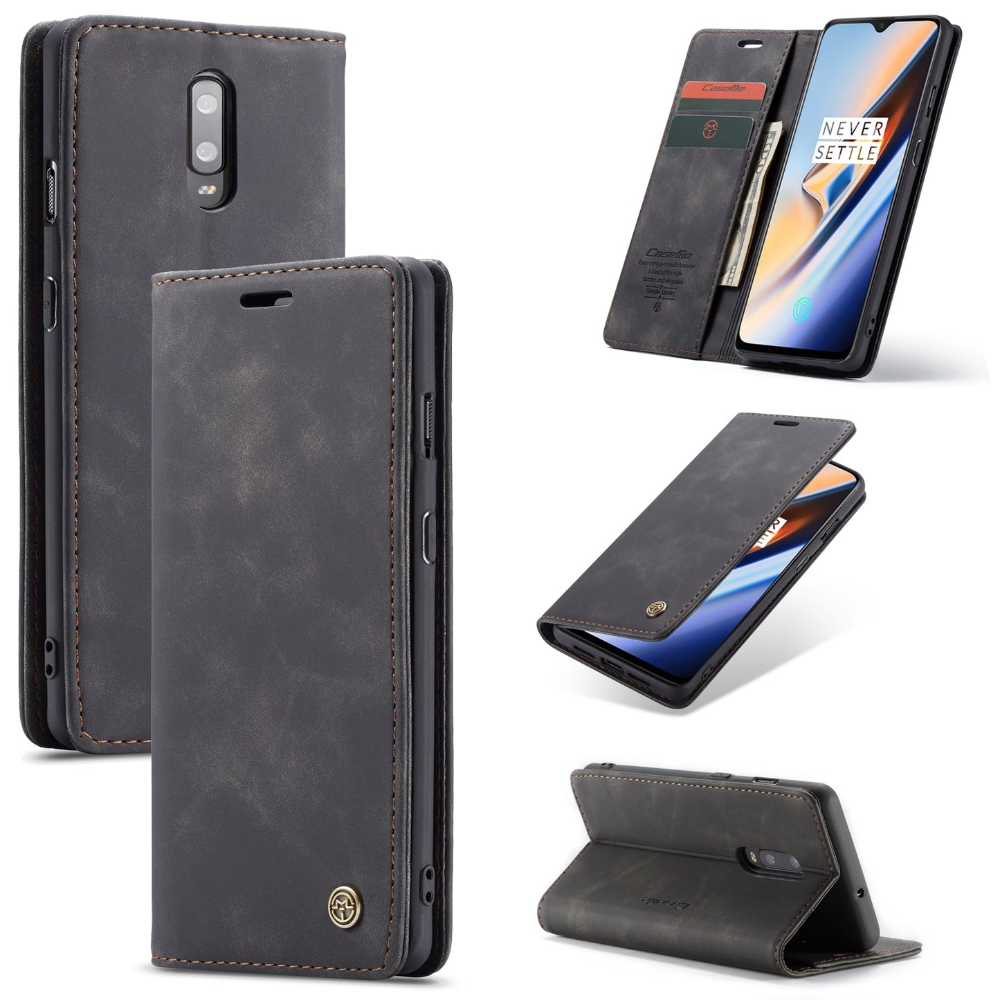 CASEME 013 Series Auto-absorbed Leather Flip Wallet Case for OnePlus 7