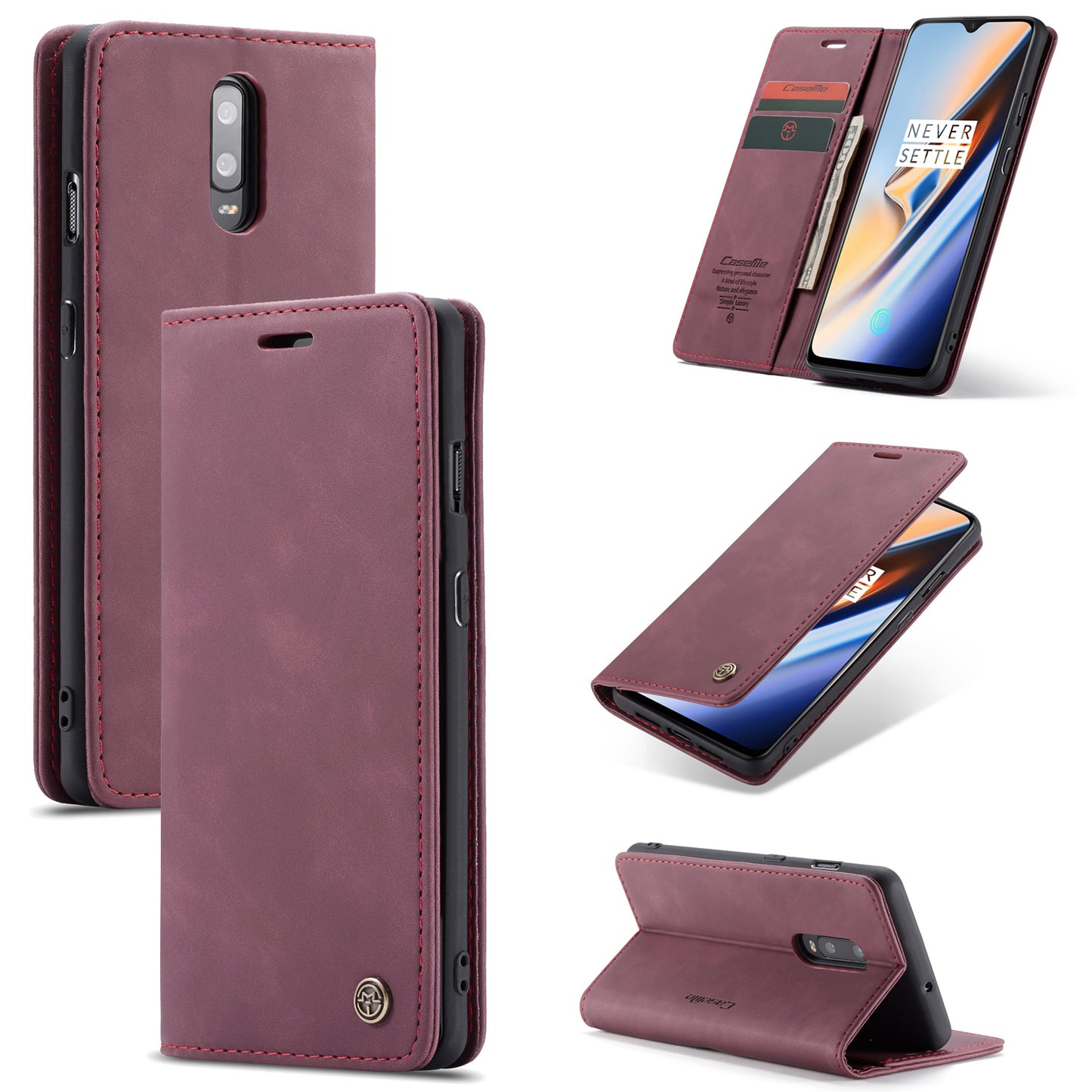 CASEME 013 Series Auto-absorbed Leather Flip Wallet Case for OnePlus 7