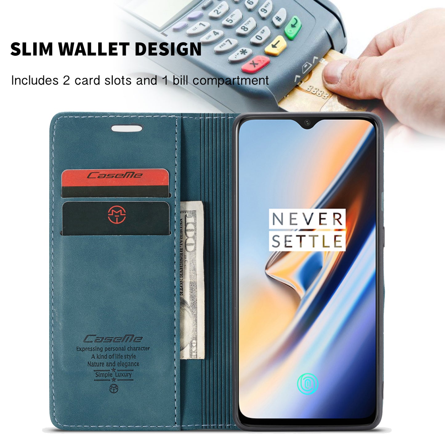 CASEME 013 Series Auto-absorbed Leather Flip Wallet Case for OnePlus 7