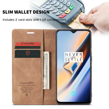 CASEME 013 Series Auto-absorbed Leather Flip Wallet Case for OnePlus 7