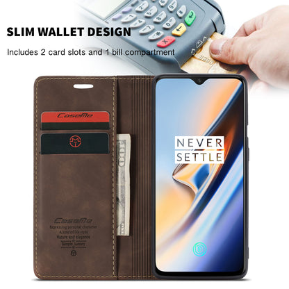 CASEME 013 Series Auto-absorbed Leather Flip Wallet Case for OnePlus 7