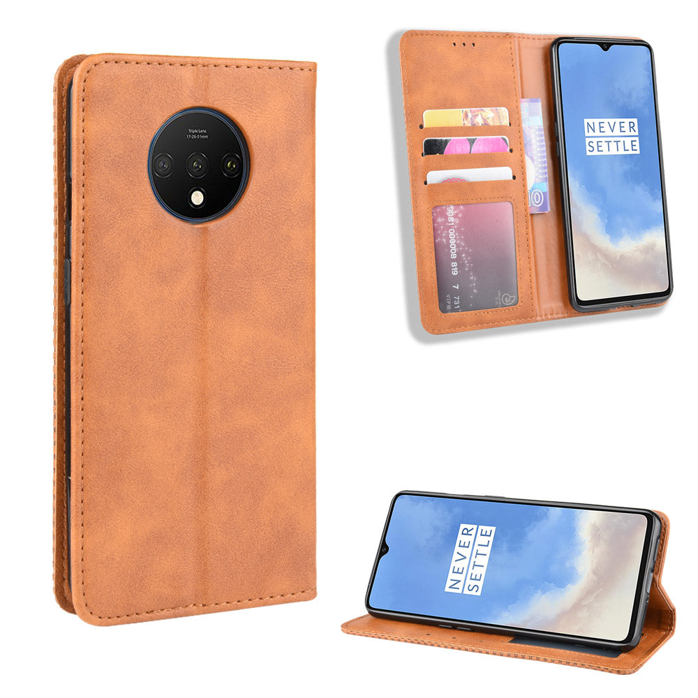 Retro Auto-absorbed Stylish Leather Phone Casing for OnePlus 7T