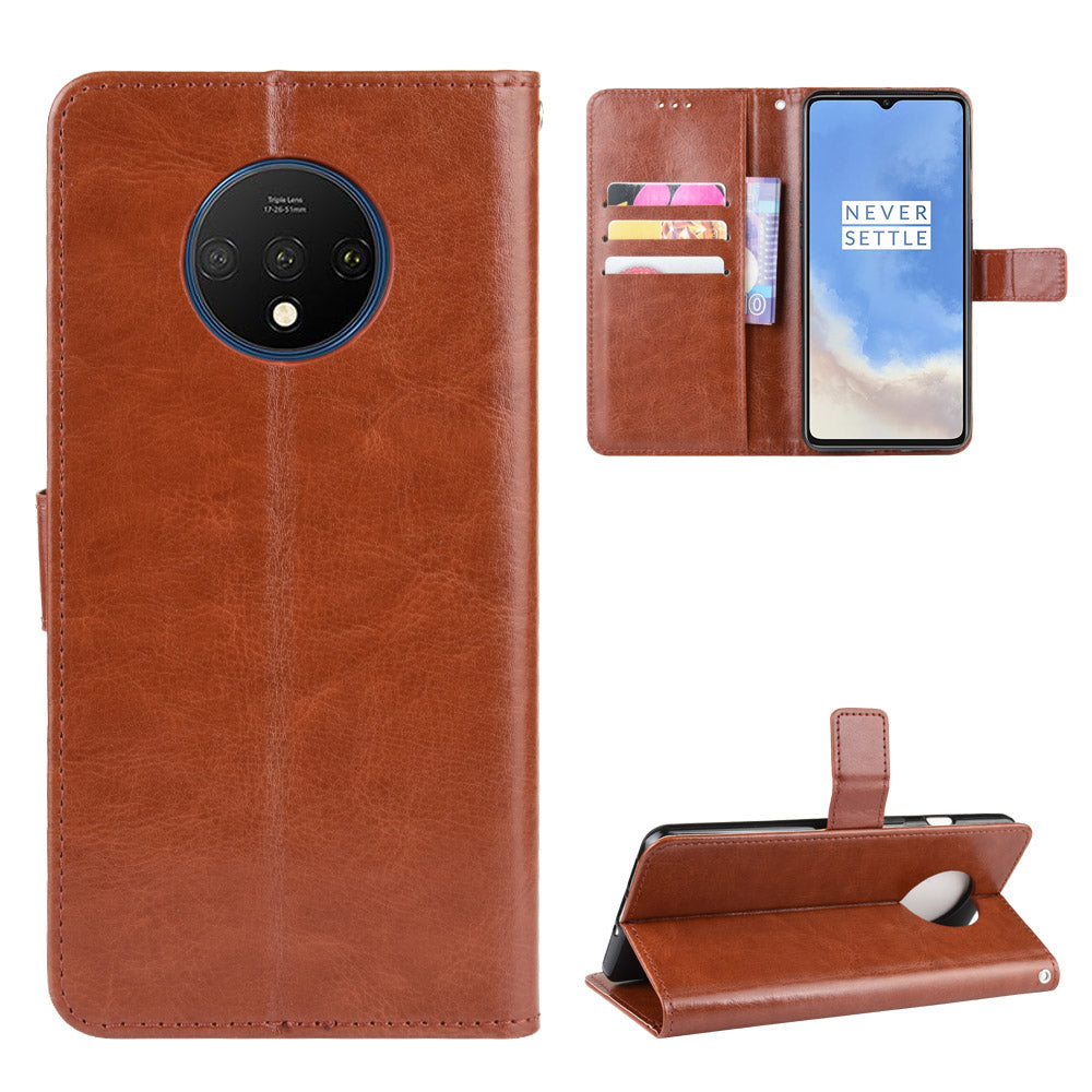 Crazy Horse Skin Leather Wallet Case Shell for OnePlus 7T