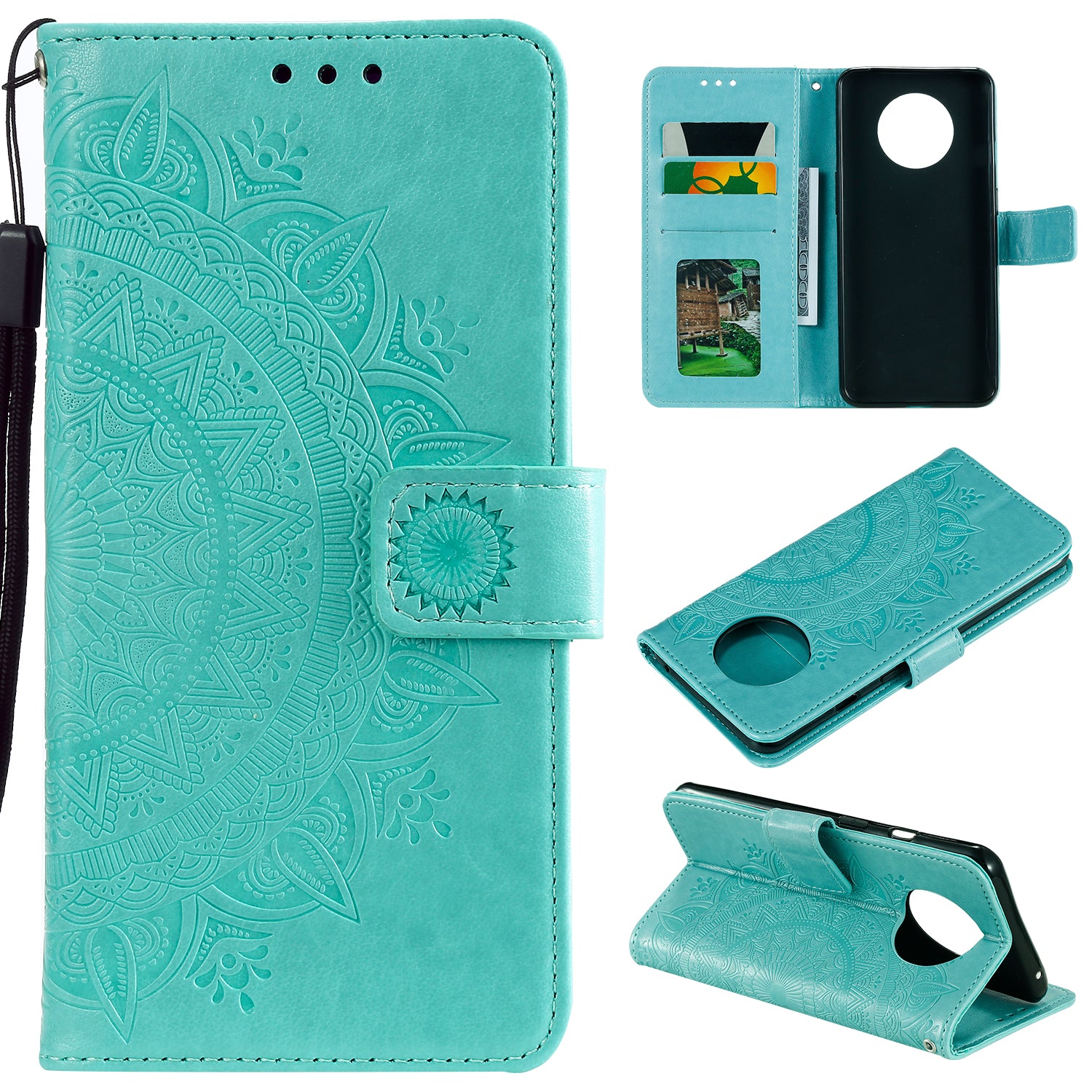 Imprint Flower Leather Wallet Phone Casing with Stand for OnePlus 7T