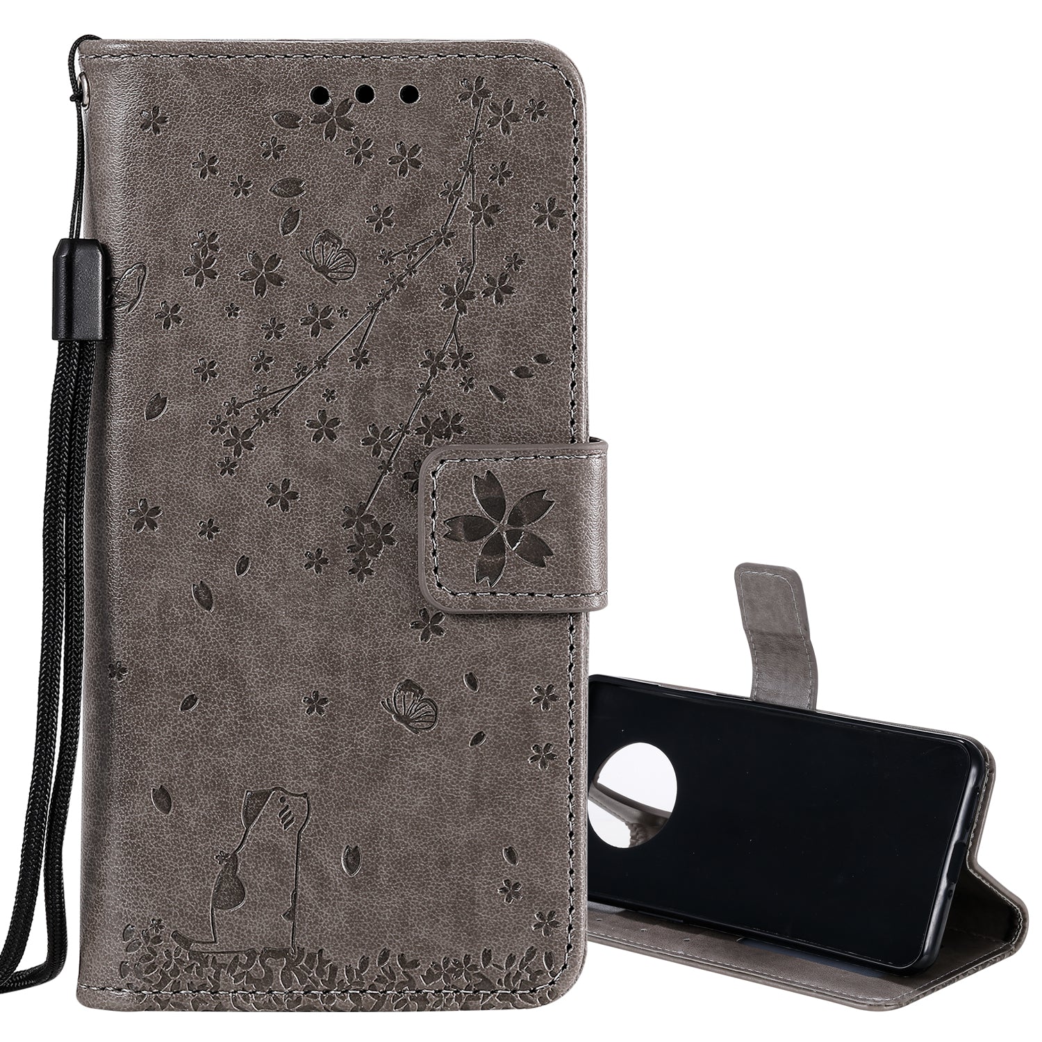 Imprint Flower and Cat Wallet Phone Flip Leather Shell for OnePlus 7T