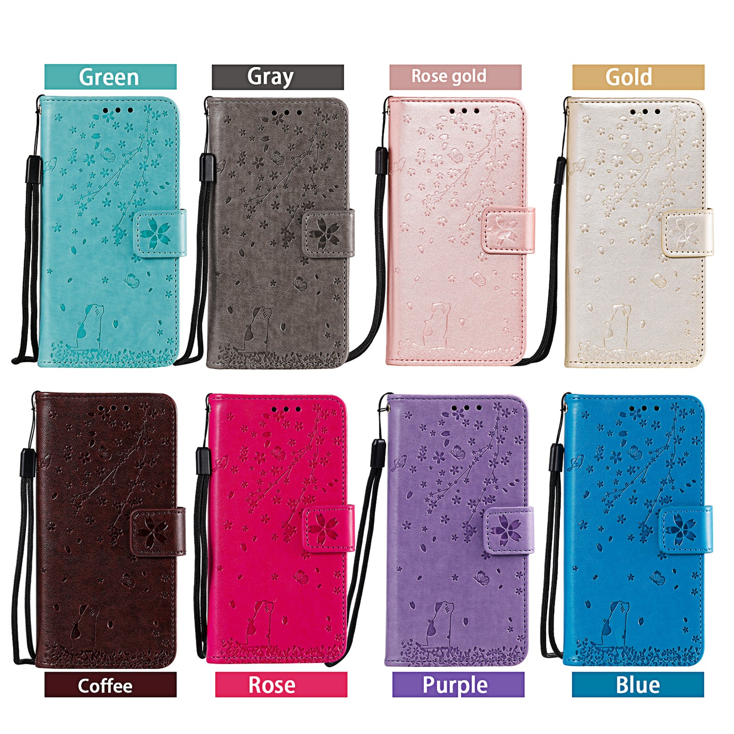 Imprint Flower and Cat Wallet Phone Flip Leather Shell for OnePlus 7T