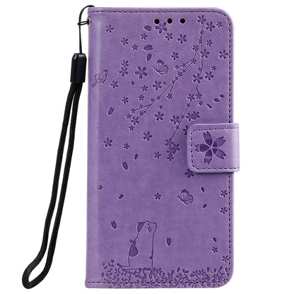 Imprint Flower and Cat Wallet Phone Flip Leather Shell for OnePlus 7T