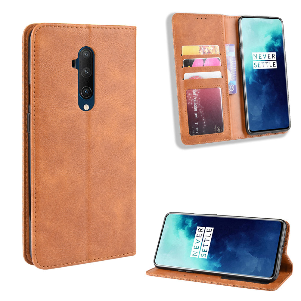 Retro Style Auto-absorbed Leather Casing Phone Shell for OnePlus 7T Pro