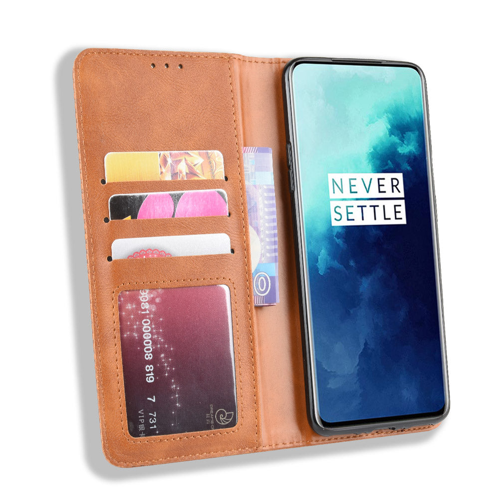 Retro Style Auto-absorbed Leather Casing Phone Shell for OnePlus 7T Pro