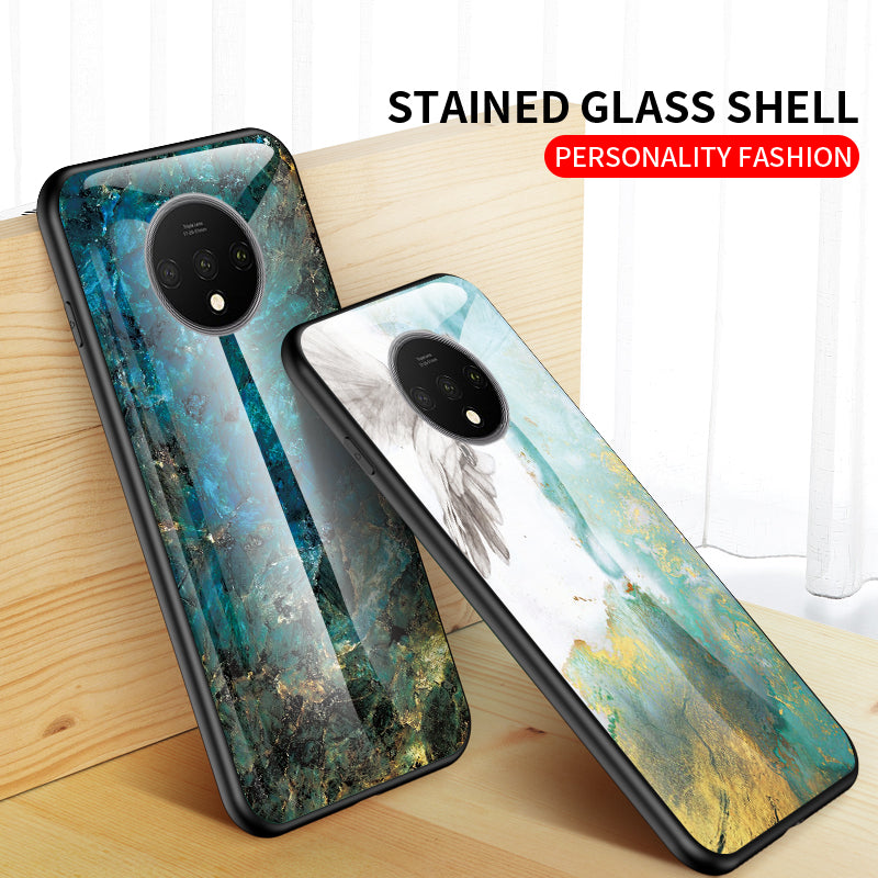 Marble Grain Tempered Glass PC + TPU Mobile Casing for OnePlus 7T