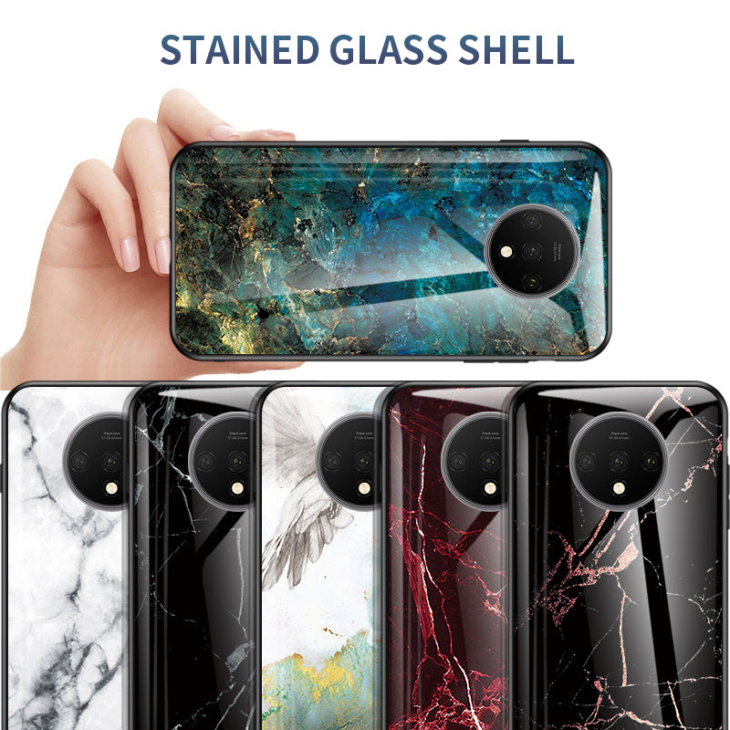 Marble Grain Tempered Glass PC + TPU Mobile Casing for OnePlus 7T