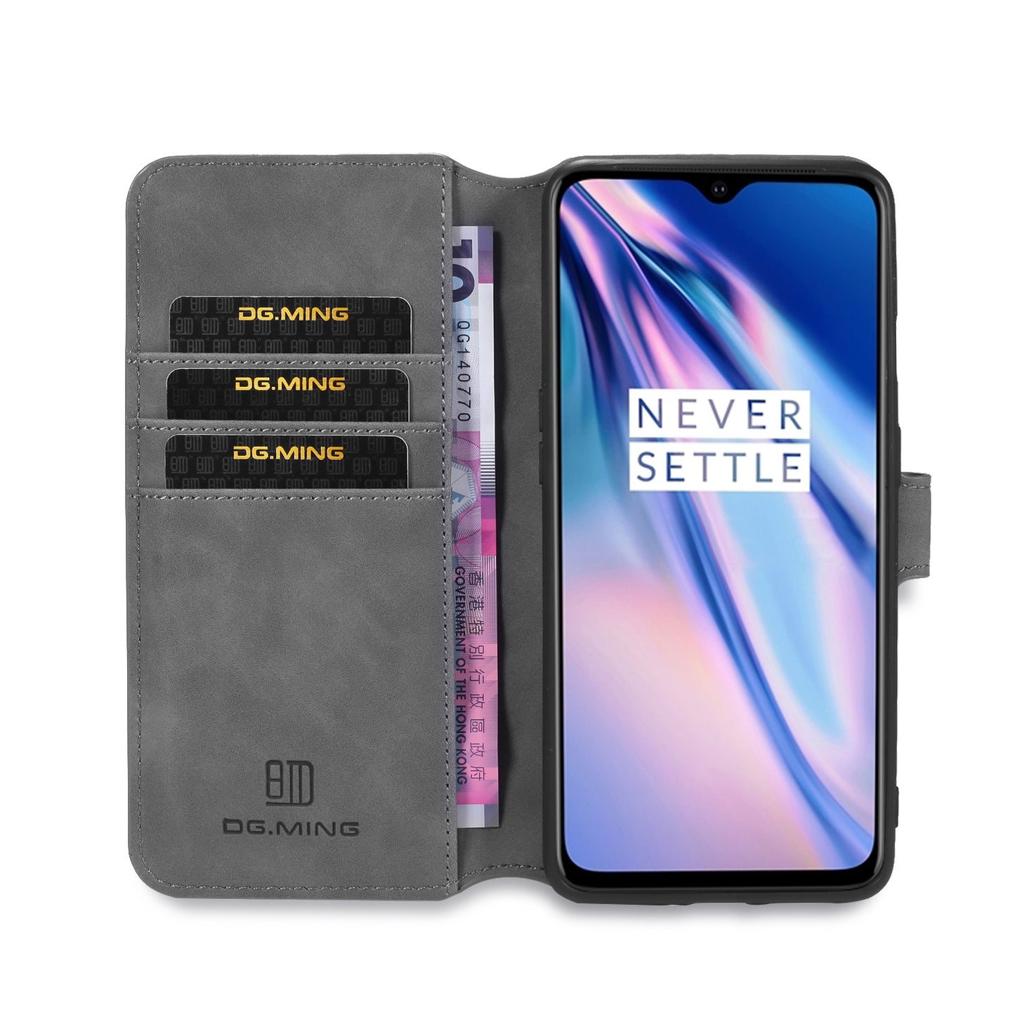 DG.MING Retro Style Leather Wallet Shell Stand Case for OnePlus 7T