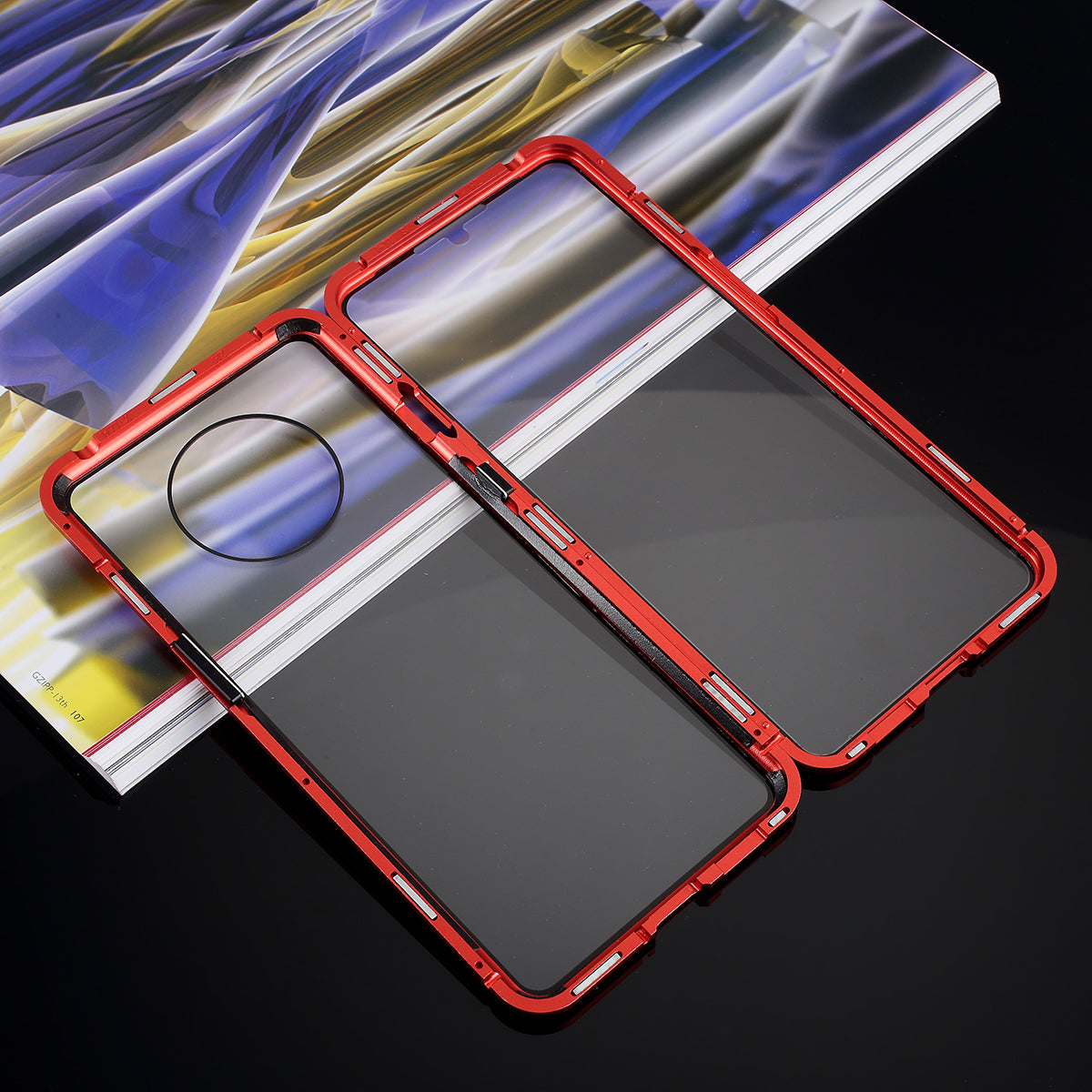 Full Covering Magnetic Metal Frame + [Front and Back] Tempered Glass Mobile Phone Cover for OnePlus 7T