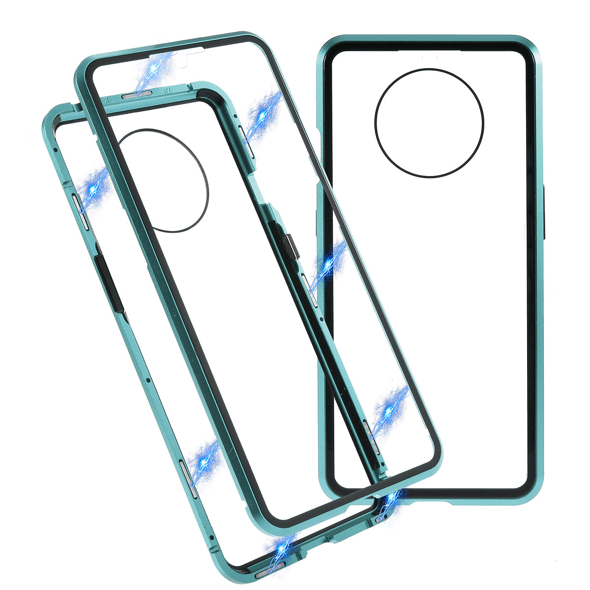 Full Covering Magnetic Metal Frame + [Front and Back] Tempered Glass Mobile Phone Cover for OnePlus 7T