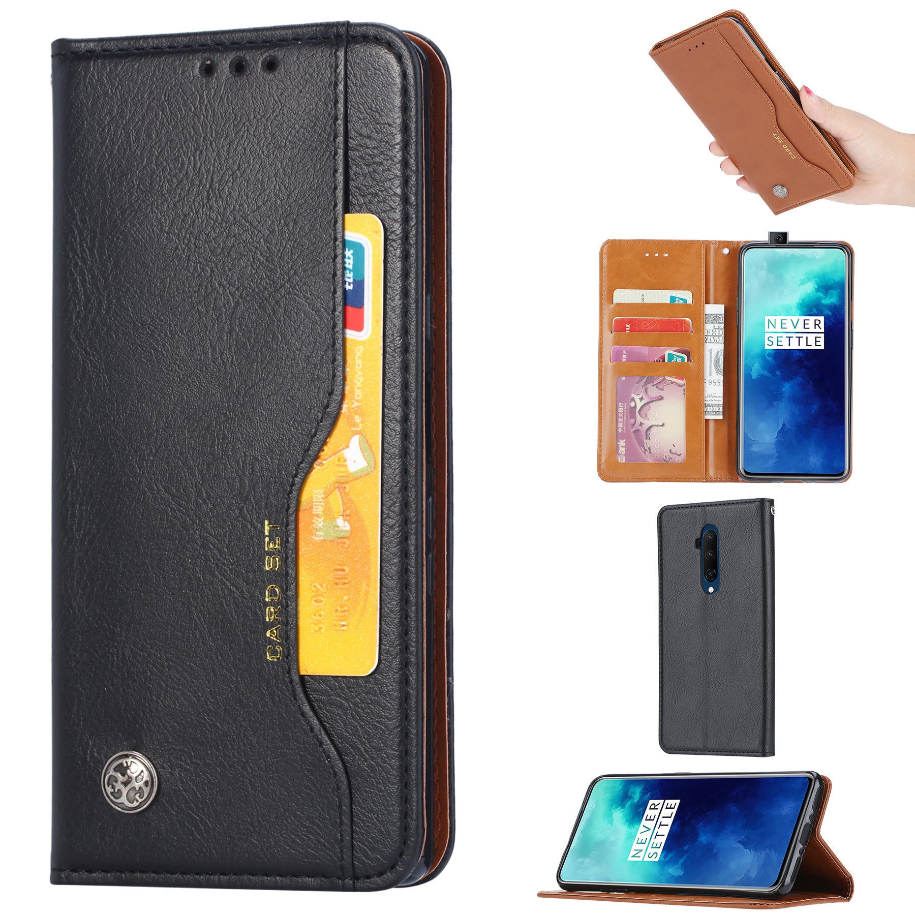 Auto-absorbed PU Leather Wallet Mobile Cover for OnePlus 7T Pro