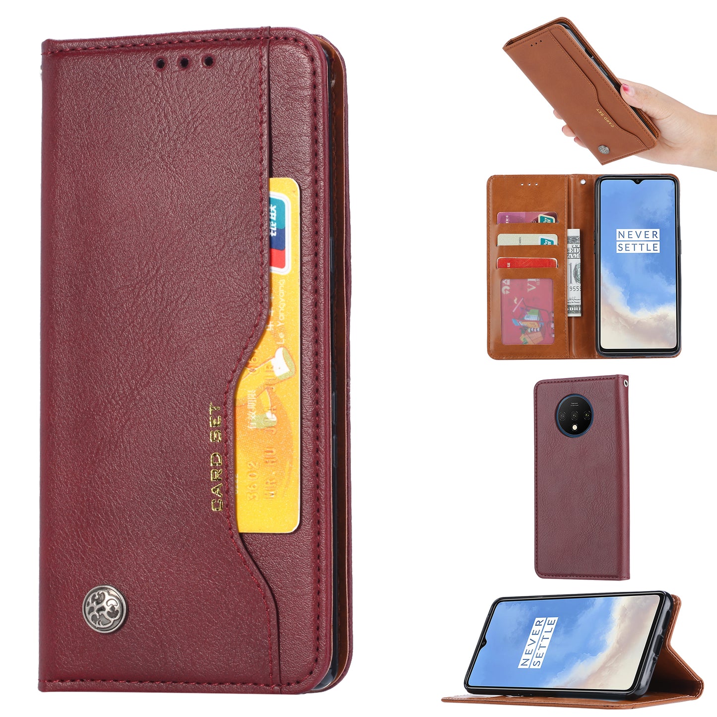 Auto-absorbed Wallet Stand Flip Leather Shell Case for OnePlus 7T