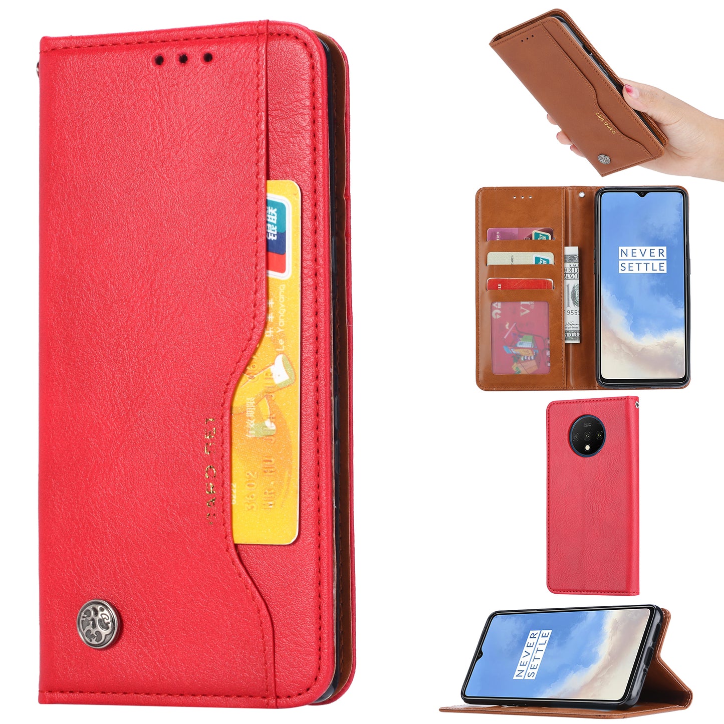 Auto-absorbed Wallet Stand Flip Leather Shell Case for OnePlus 7T