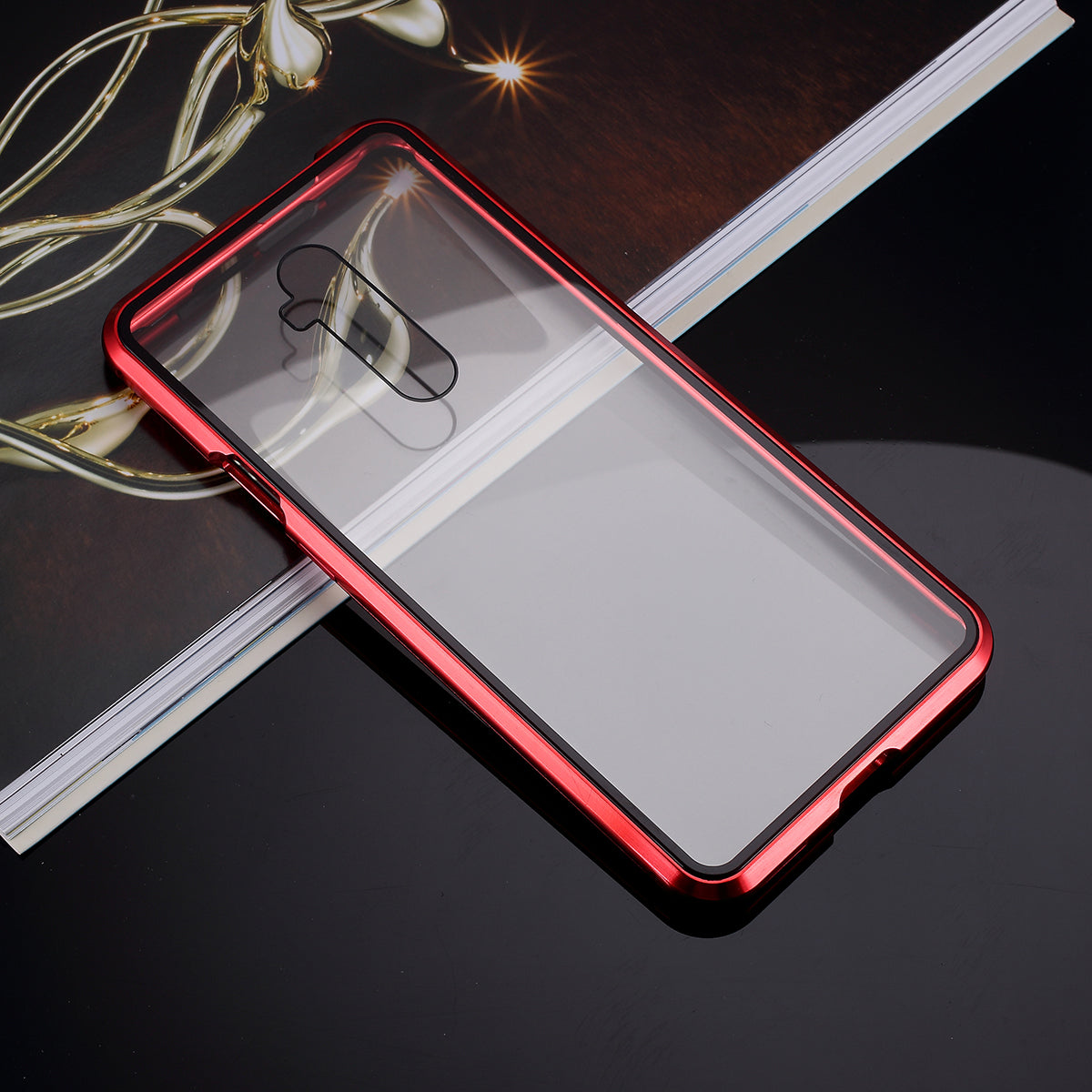 Full Covering Magnetic Metal Frame + Double-sided Tempered Glass Phone Cover Case for OnePlus 7T Pro