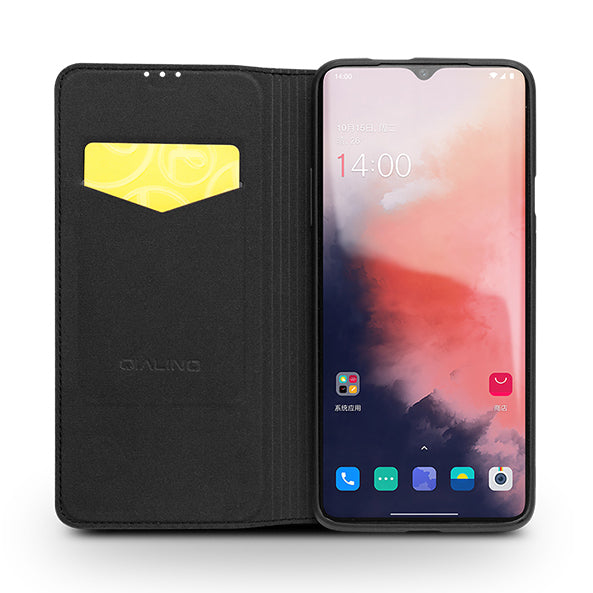 QIALINO Classic Genuine Leather Stylish Case with Card Slot for OnePlus 7T Pro