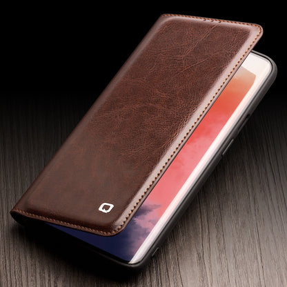 QIALINO Classic Genuine Leather Stylish Case with Card Slot for OnePlus 7T Pro