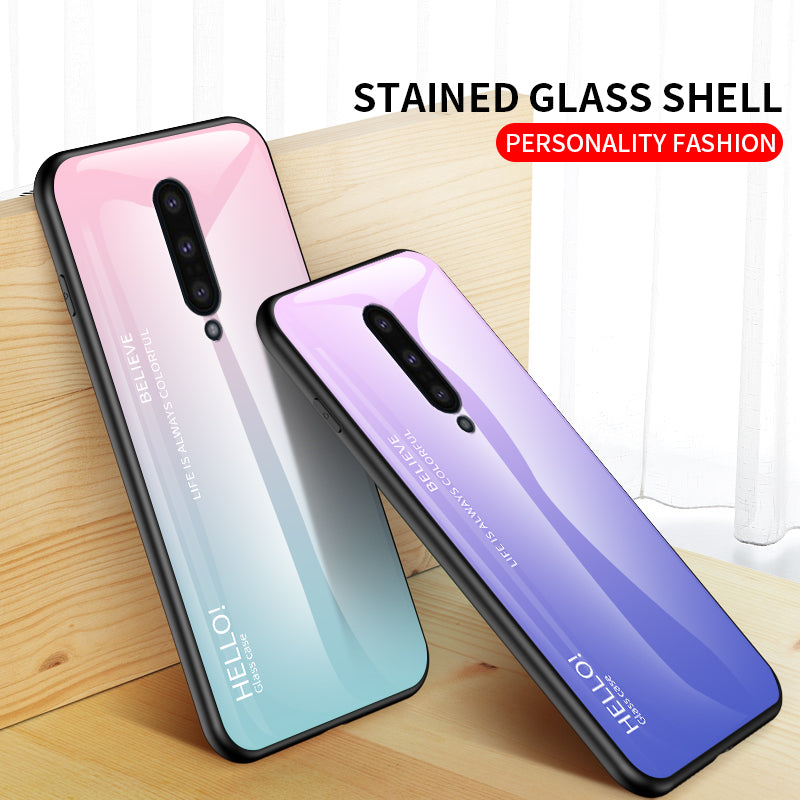 Gradient Color Tempered Glass + PC + TPU Cell Phone Case for OnePlus 8