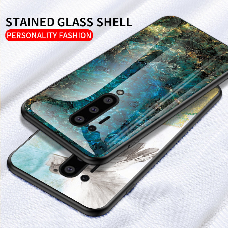 For OnePlus 8 Pro Marble Texture Tempered Glass + PC + TPU Protector Case