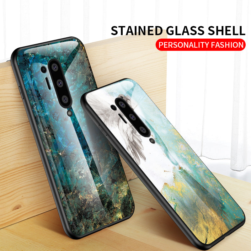 For OnePlus 8 Pro Marble Texture Tempered Glass + PC + TPU Protector Case