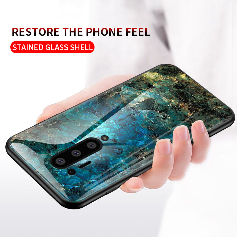 For OnePlus 8 Pro Marble Texture Tempered Glass + PC + TPU Protector Case