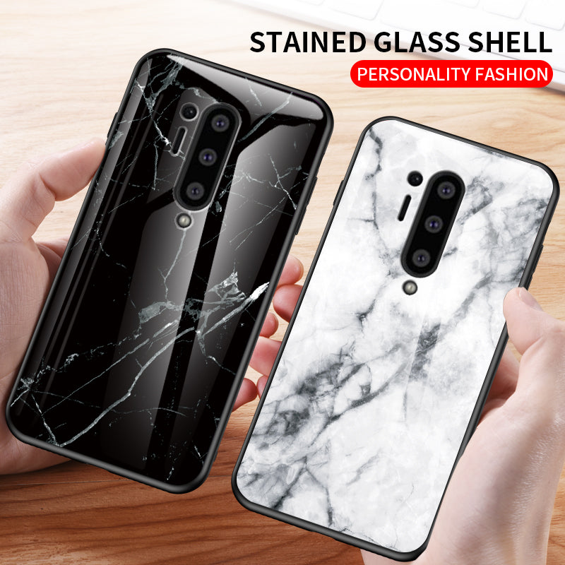 For OnePlus 8 Pro Marble Texture Tempered Glass + PC + TPU Protector Case