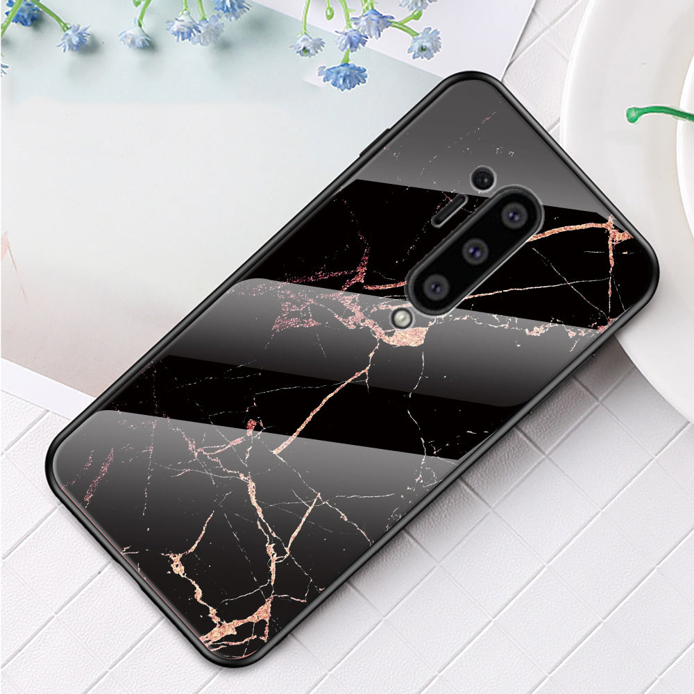 For OnePlus 8 Pro Marble Texture Tempered Glass + PC + TPU Protector Case