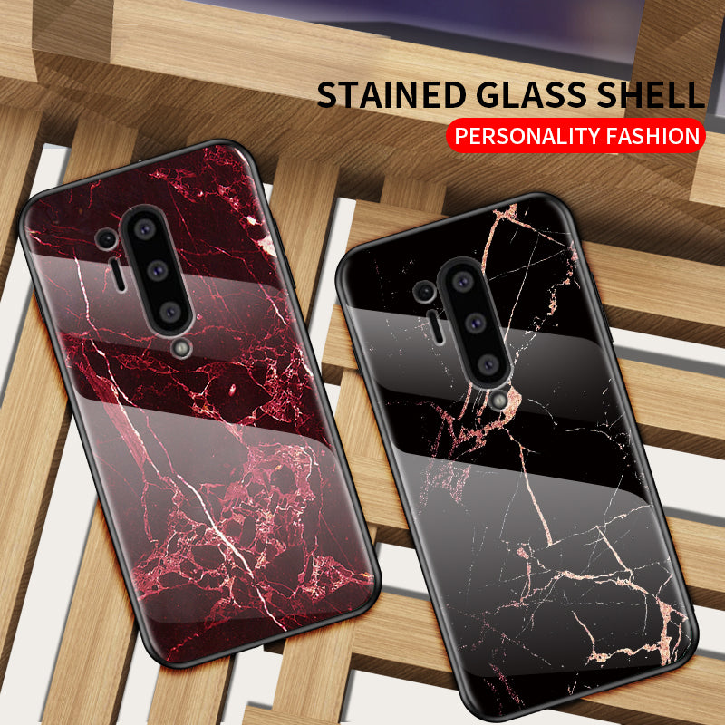 For OnePlus 8 Pro Marble Texture Tempered Glass + PC + TPU Protector Case