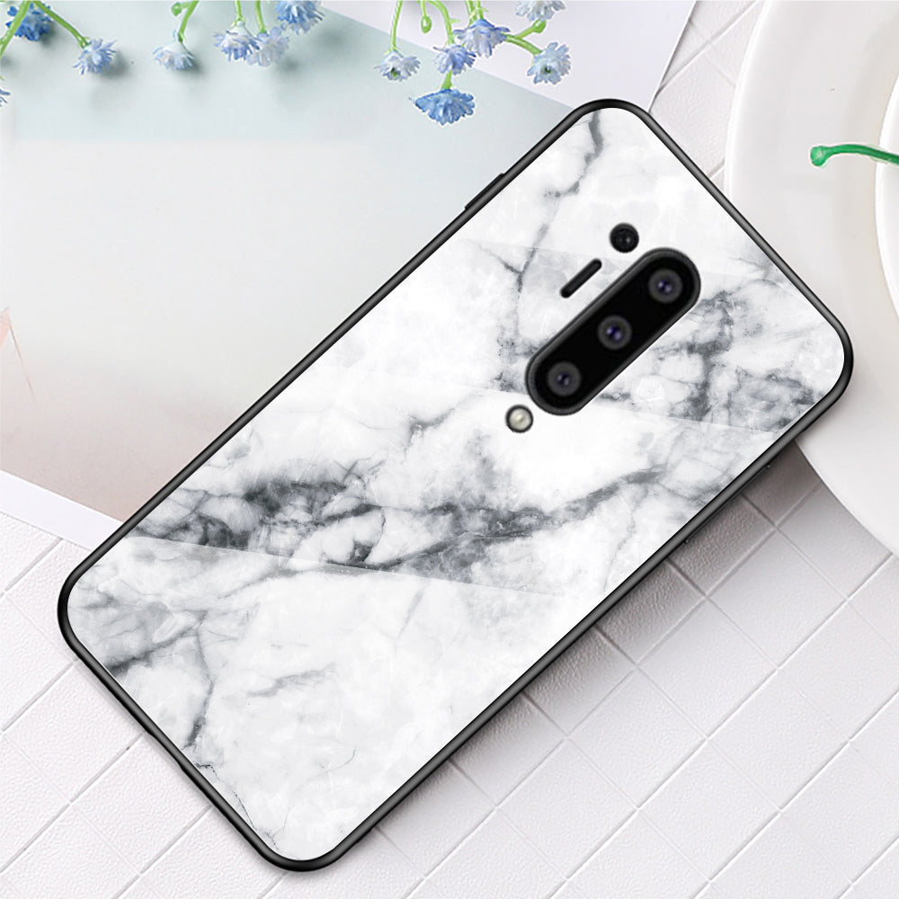 For OnePlus 8 Pro Marble Texture Tempered Glass + PC + TPU Protector Case