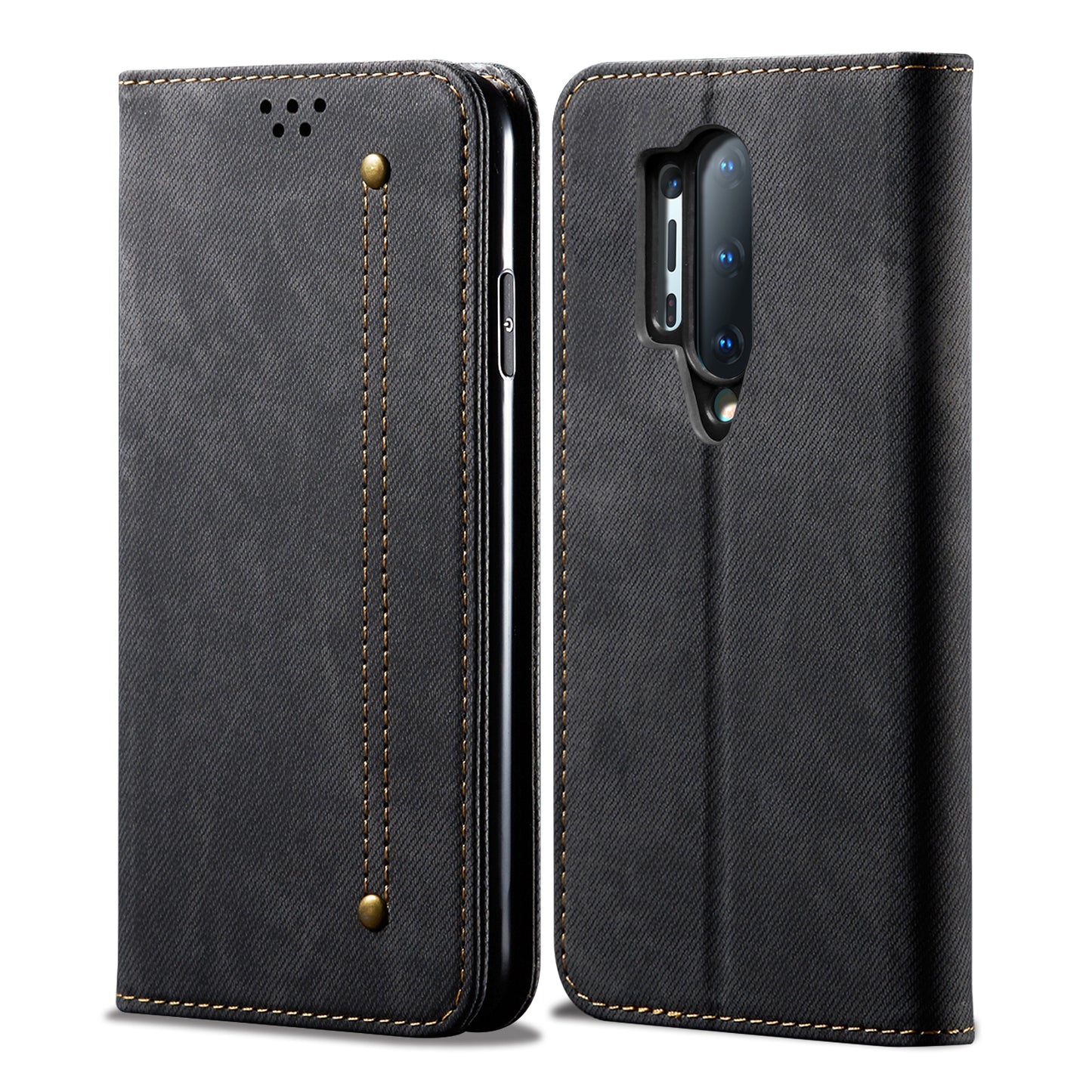 Vintage Style Jeans Cloth Texture Wallet Flip Leather Case for OnePlus 8 Pro