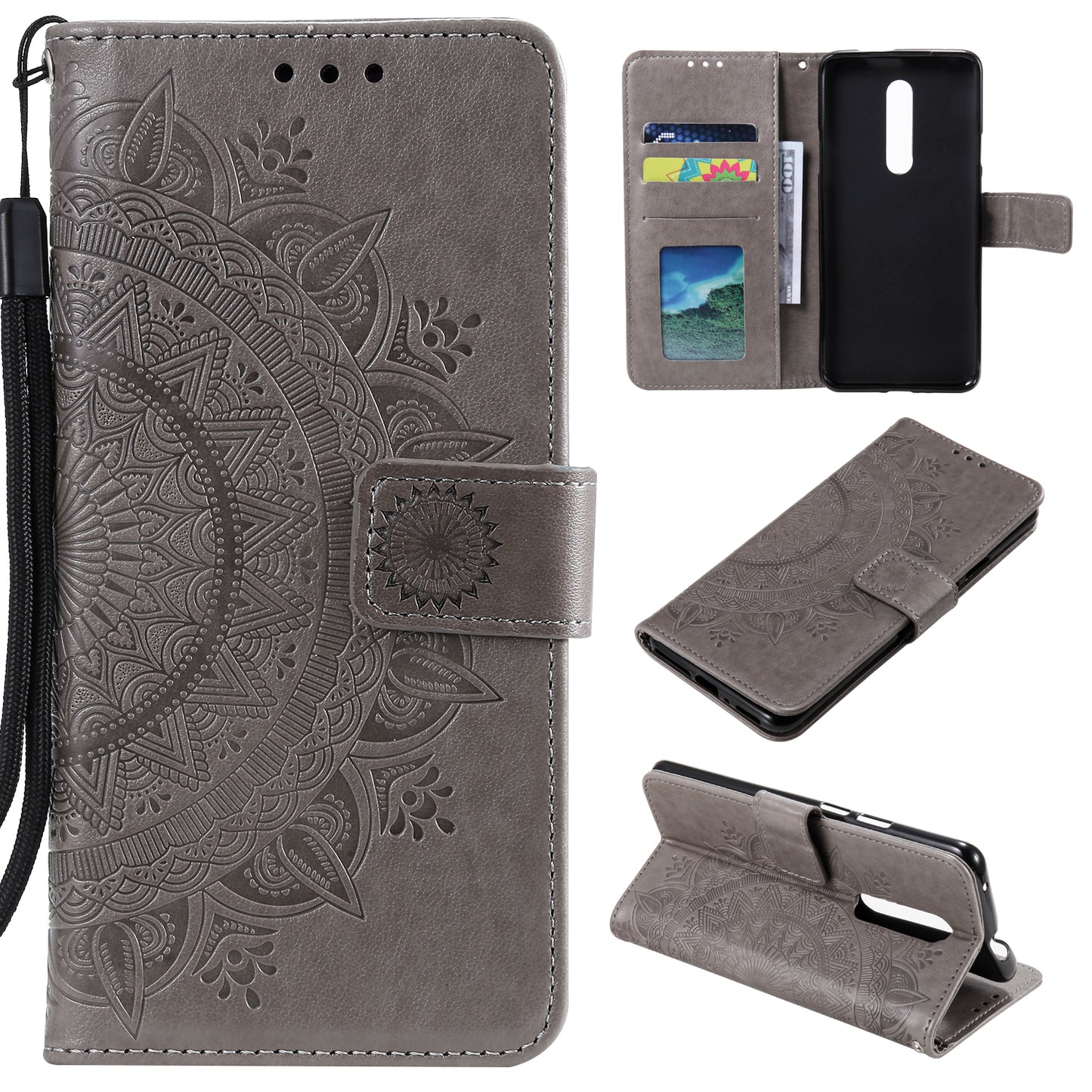 Imprint Flower Leather with Wallet Shell for OnePlus 8