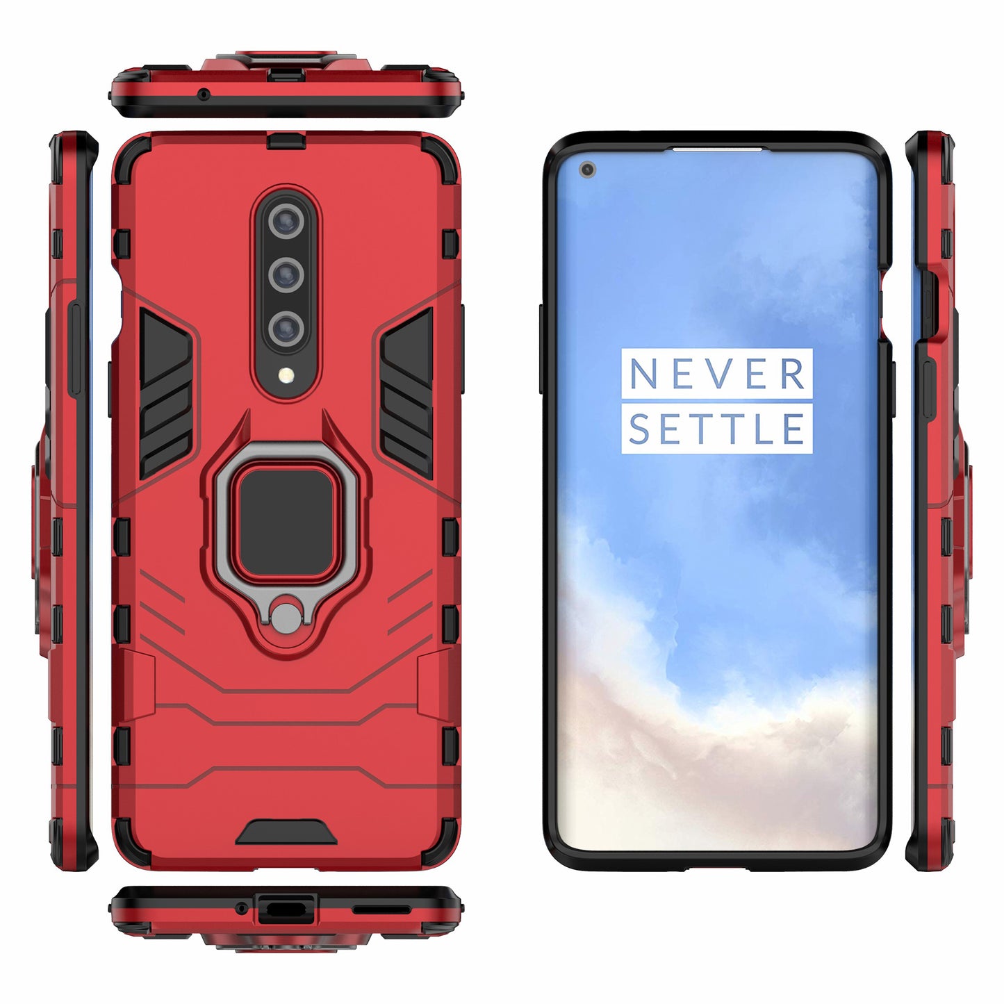 Cool Guard Ring Holder Kickstand PC TPU Hybrid Case Protective Shell for OnePlus 8