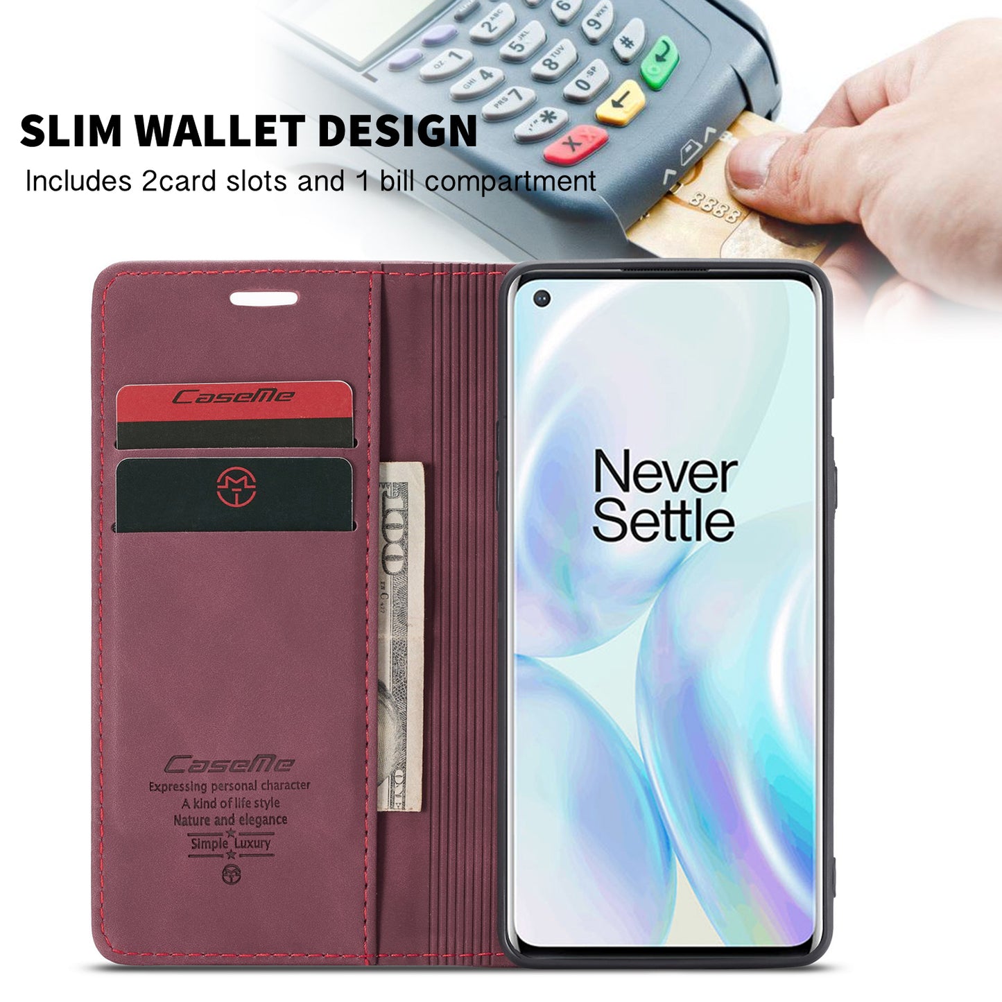 CASEME 013 Series Auto-absorbed Leather Wallet Shell for OnePlus 8