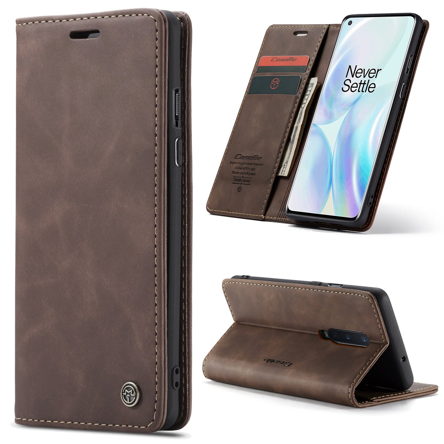 CASEME 013 Series Auto-absorbed Leather Wallet Shell for OnePlus 8