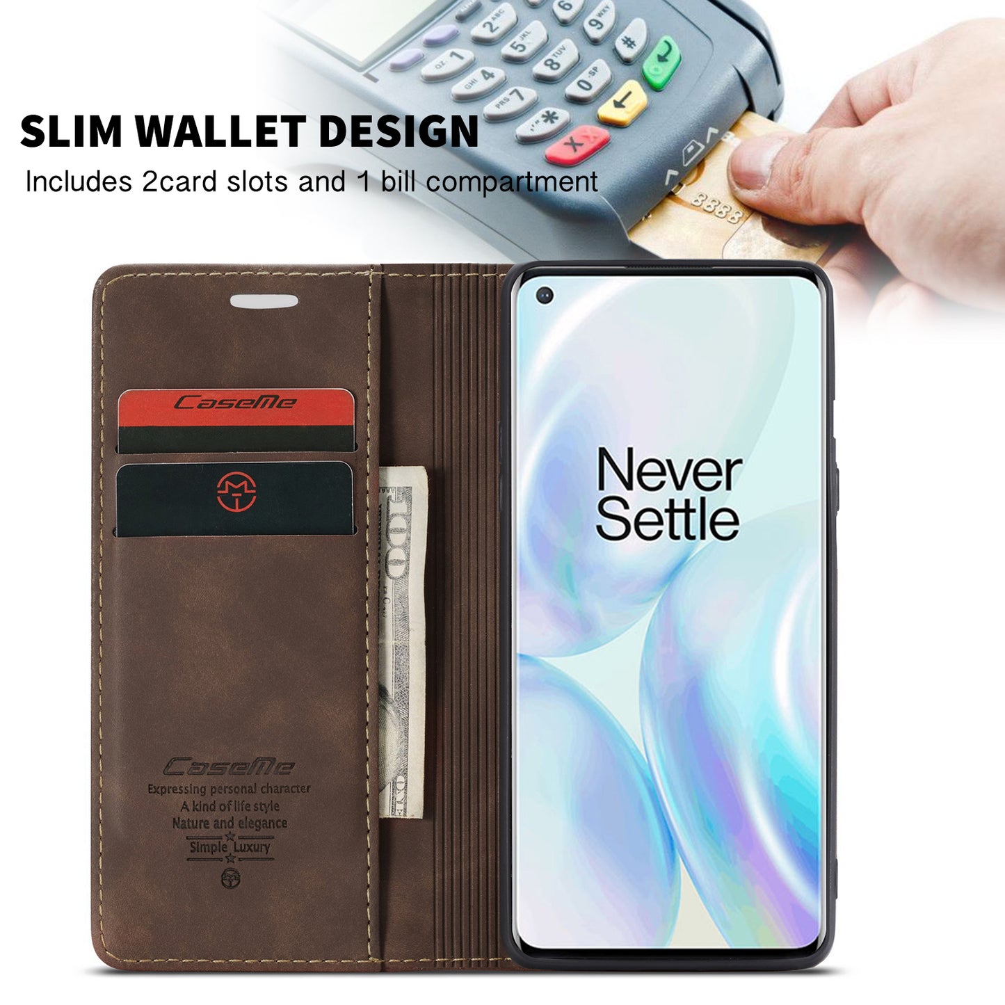 CASEME 013 Series Auto-absorbed Leather Wallet Shell for OnePlus 8