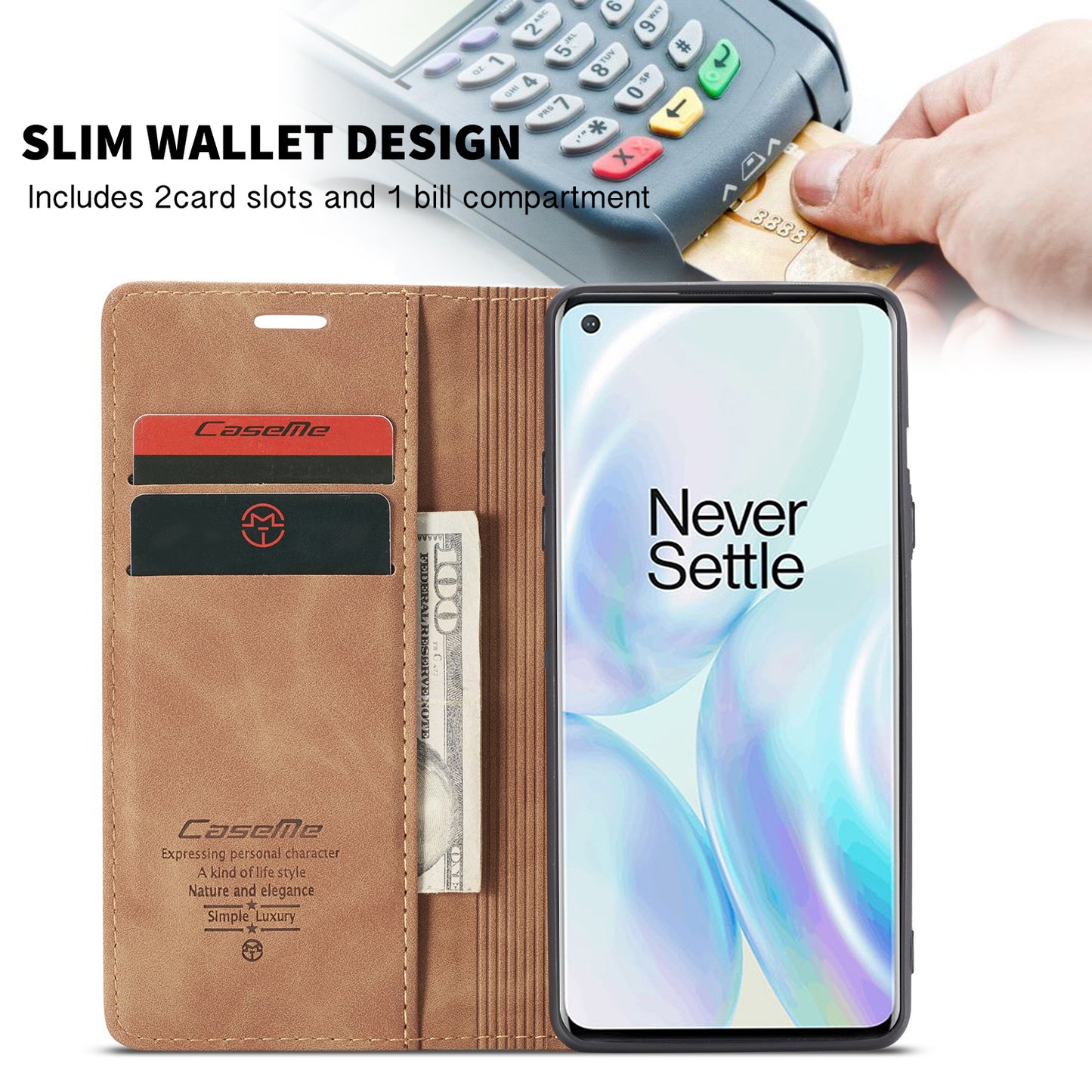 CASEME 013 Series Auto-absorbed Leather Wallet Shell for OnePlus 8