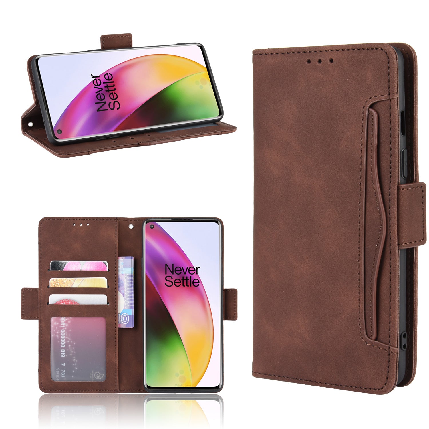 PU Leather Stand Wallet Phone Casing with Multiple Card Slots for OnePlus 8