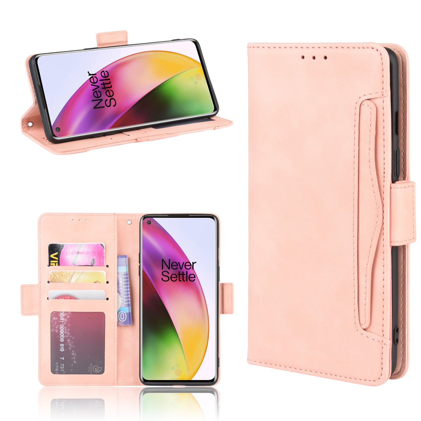 PU Leather Stand Wallet Phone Casing with Multiple Card Slots for OnePlus 8