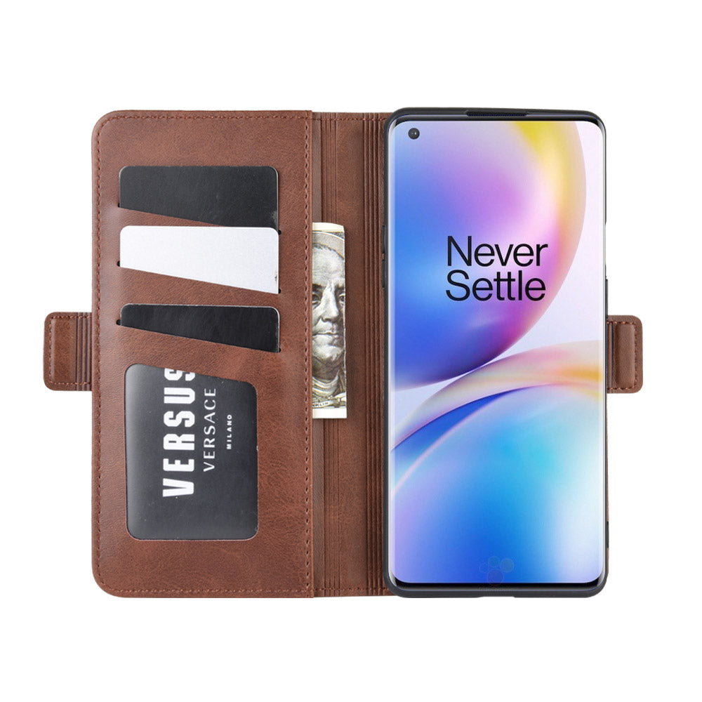 Double Clasp Flip Leather Wallet Stand Phone Case Cover for OnePlus 8 Pro