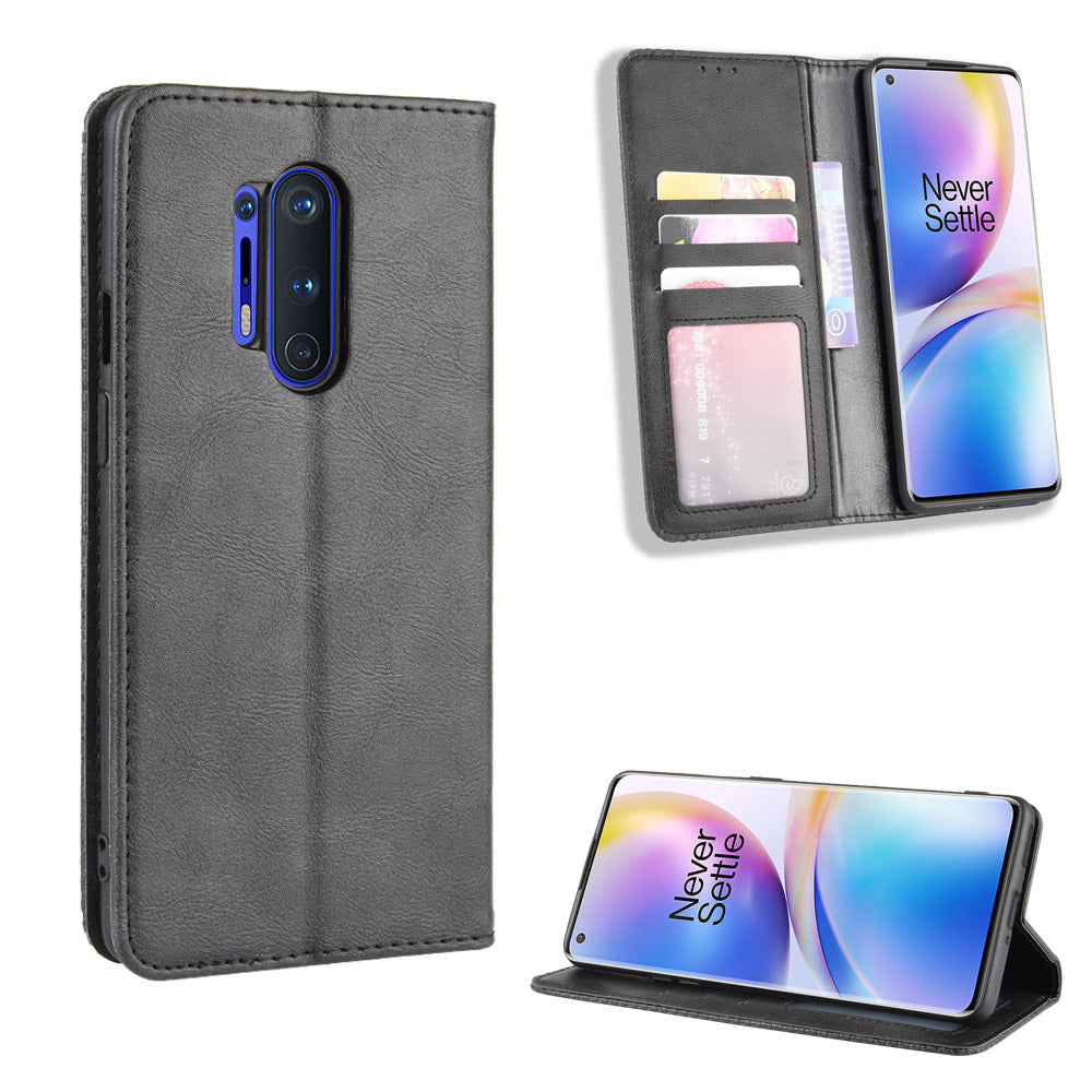 For OnePlus 8 Pro Vintage Auto-absorbed Leather Wallet Case with Stand