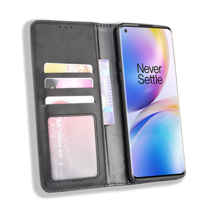 For OnePlus 8 Pro Vintage Auto-absorbed Leather Wallet Case with Stand