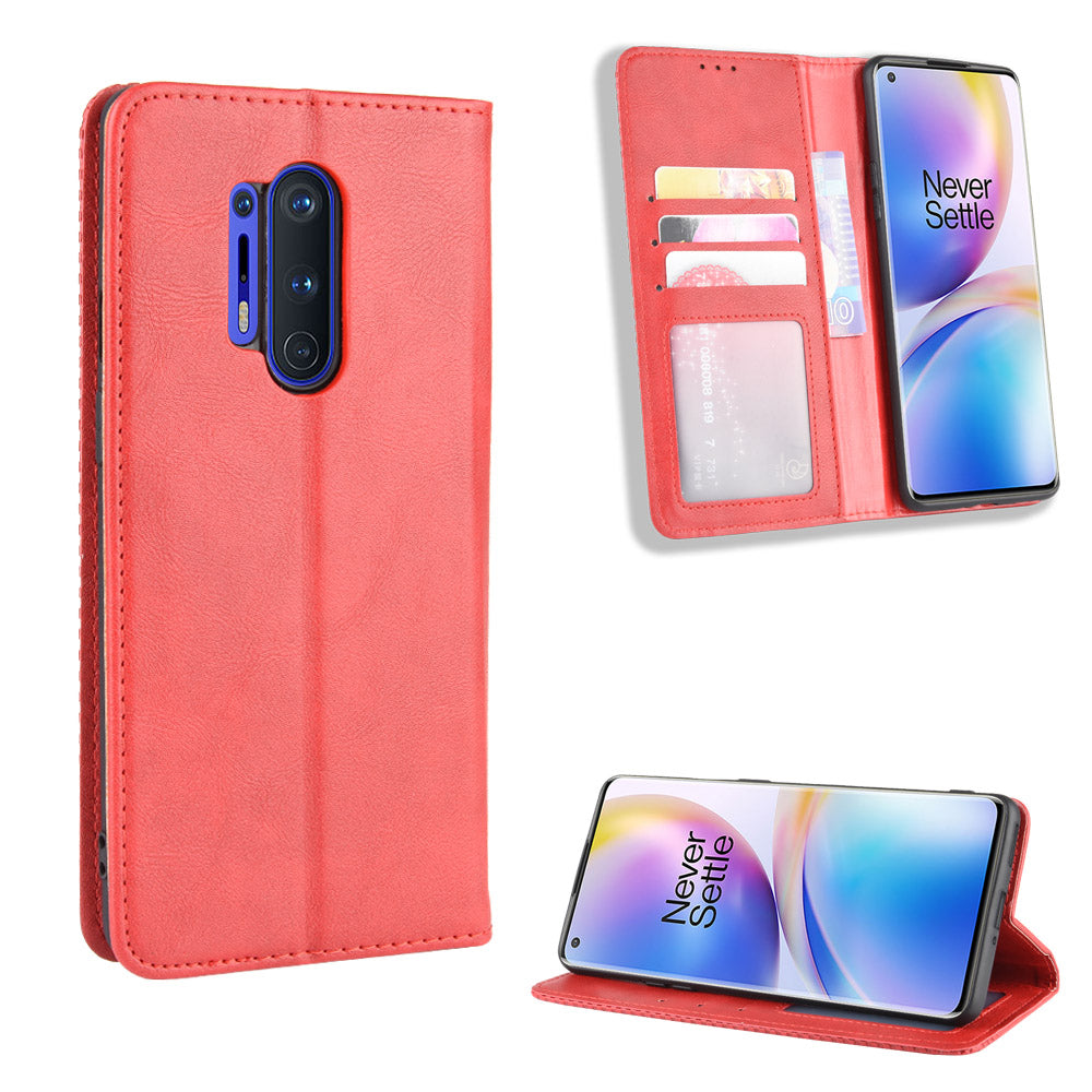 For OnePlus 8 Pro Vintage Auto-absorbed Leather Wallet Case with Stand