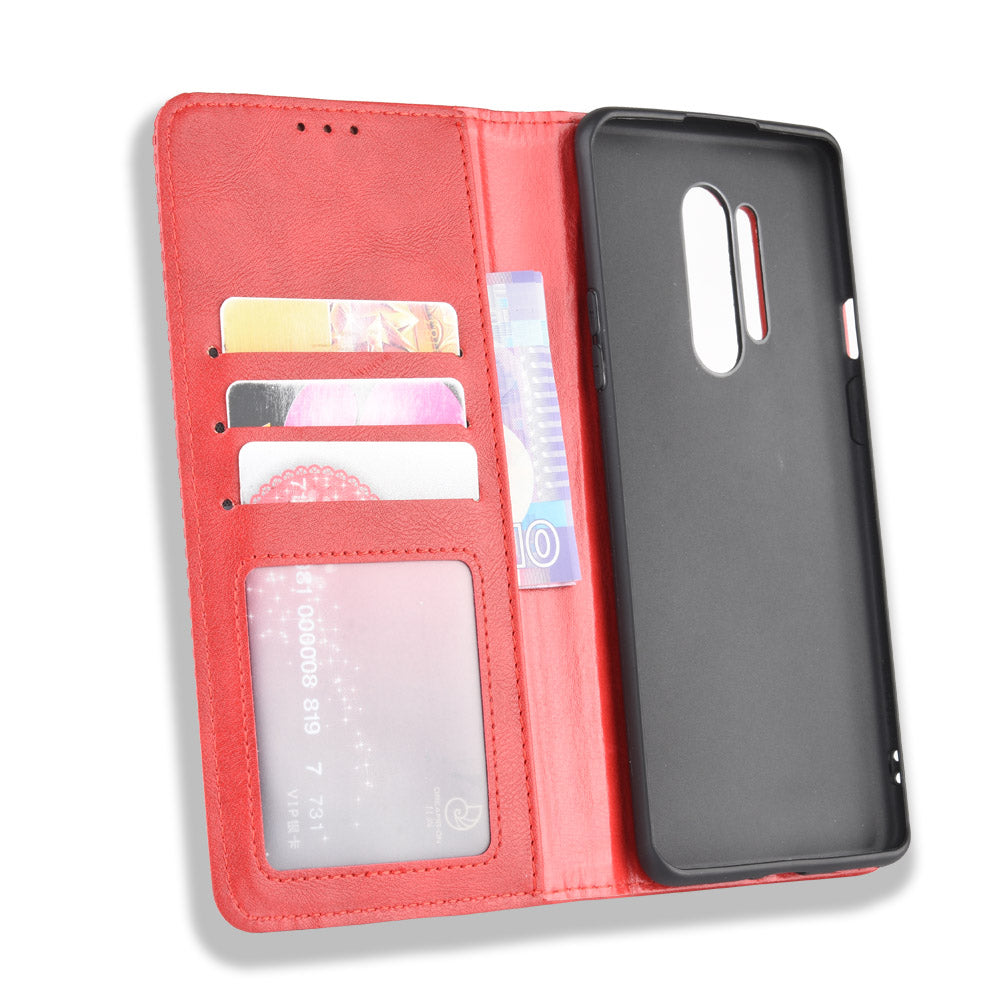 For OnePlus 8 Pro Vintage Auto-absorbed Leather Wallet Case with Stand