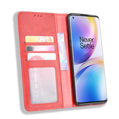 For OnePlus 8 Pro Vintage Auto-absorbed Leather Wallet Case with Stand