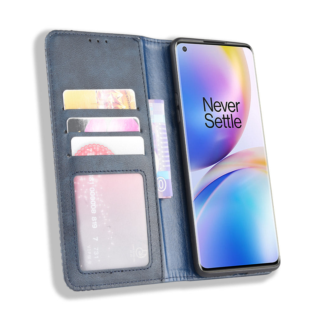 For OnePlus 8 Pro Vintage Auto-absorbed Leather Wallet Case with Stand