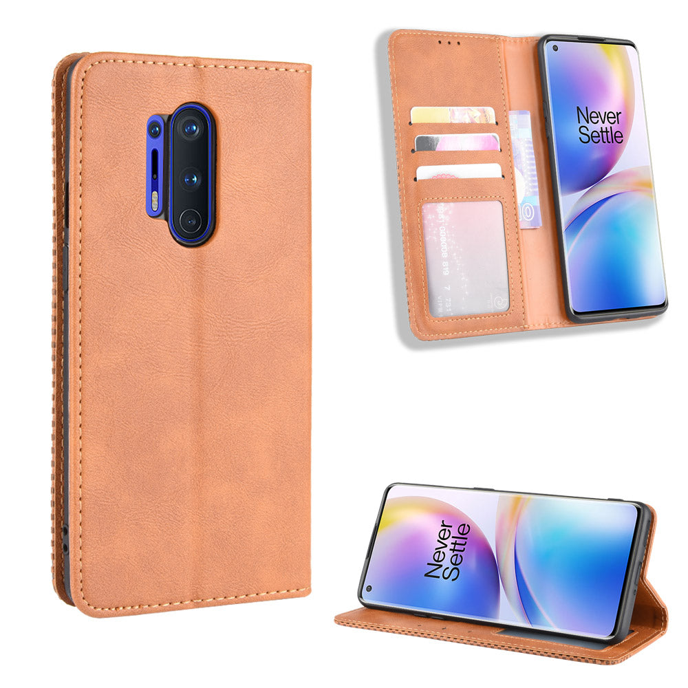 For OnePlus 8 Pro Vintage Auto-absorbed Leather Wallet Case with Stand